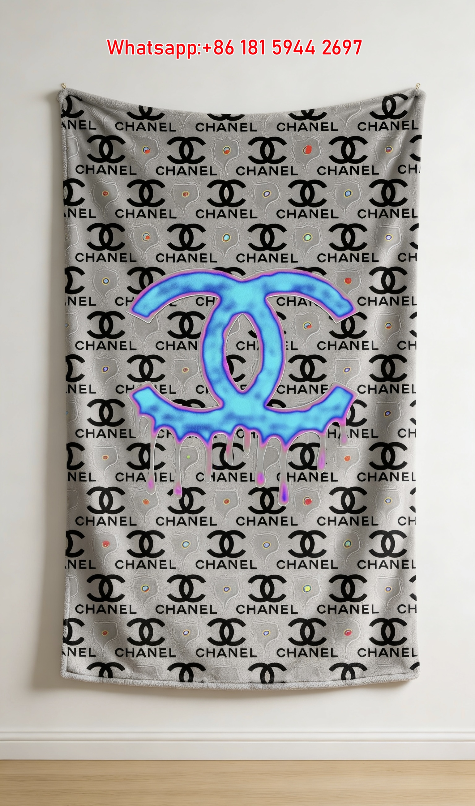 Chanel Luxury Flannel Sofa Throw Blanket with Art Print Wall Hanging Decor IMG_7289